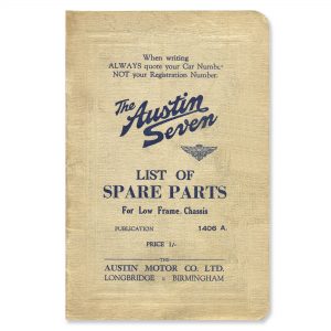 Austin 7 list of spare parts.